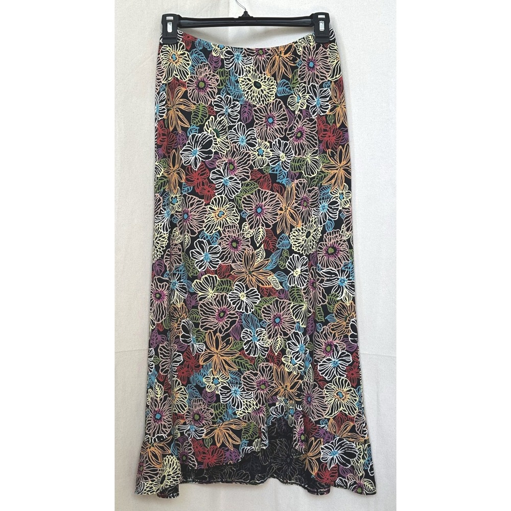 Notations Boho Hippie Gipsy Floral‎ Maxi Skirt Multicolor High-Low Ruffle Hem S